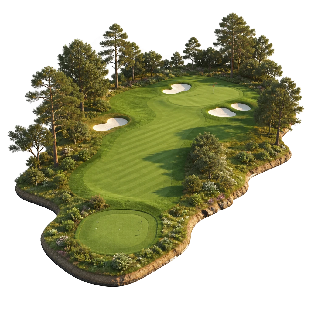 Hole 1 — a clean, straight championship fairway leading simply to the green.